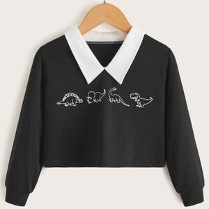 Dinosaur Black & White Knit Collared Top